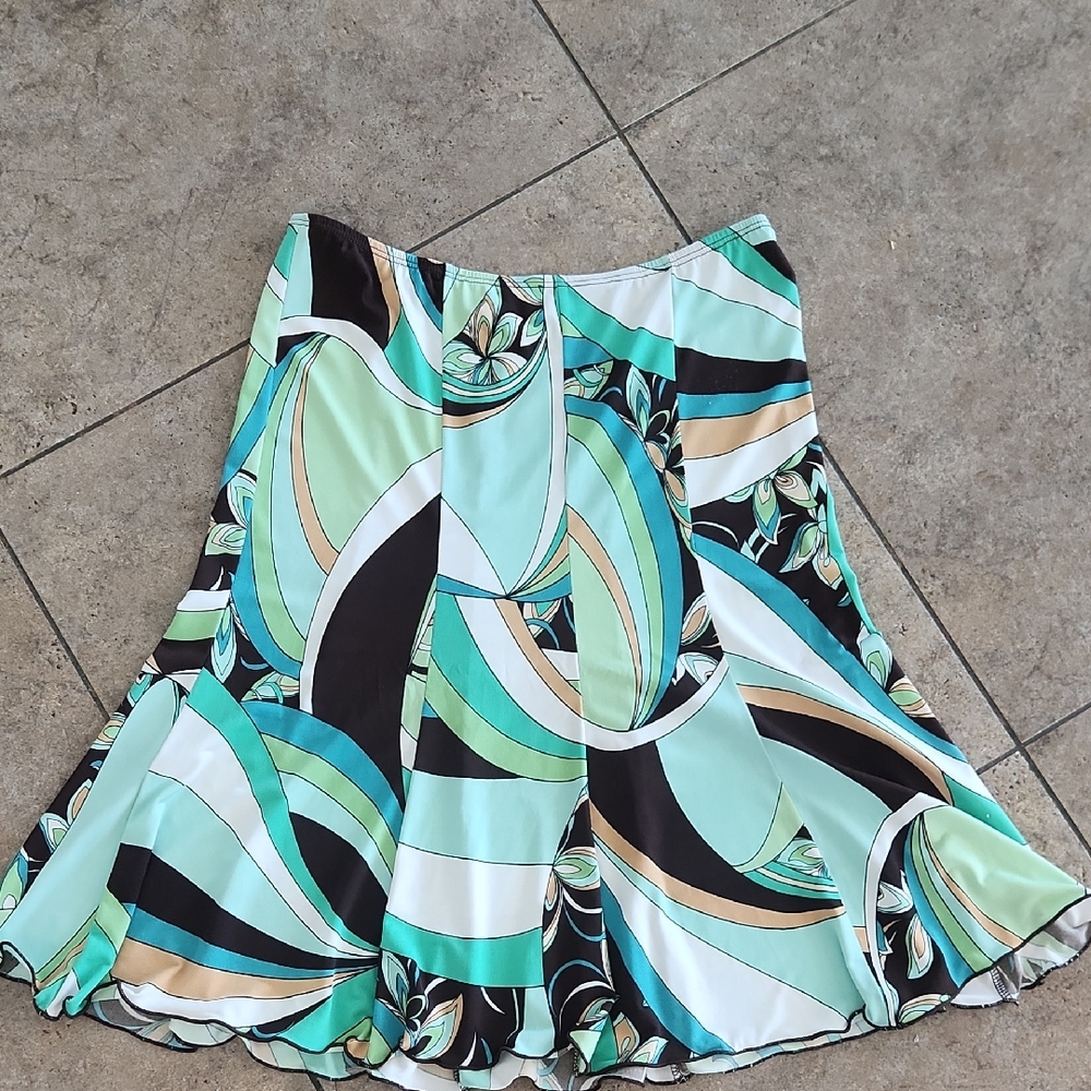 Lily Geometric Circle Skater Skirt in Mint, Teal, Black & Tan